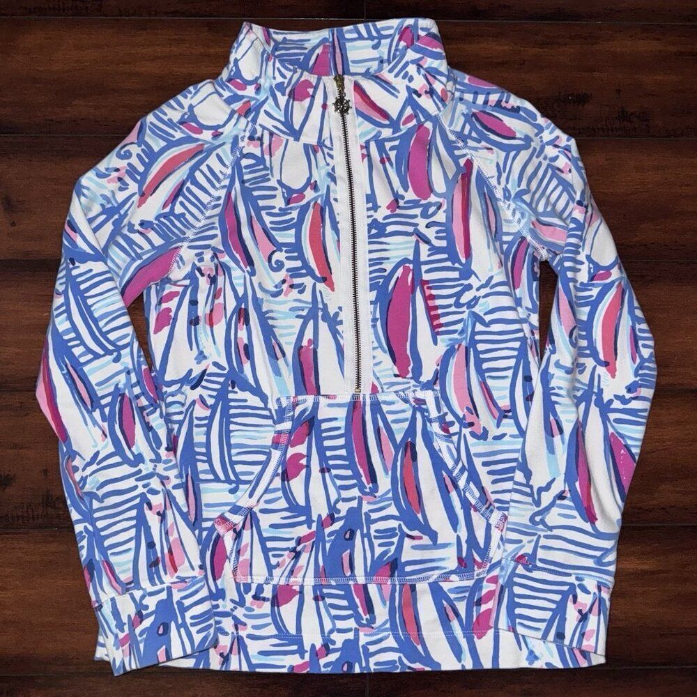 RARE Lilly Pulitzer Red Right Return Popover Blue Preppy Half Zip Top Size S